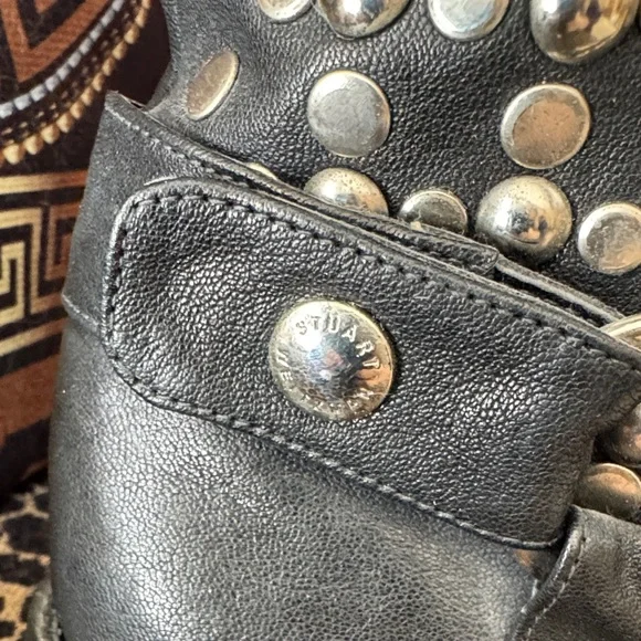 Stuart Weitzman Black Studded Moto Boots - Picture 3 of 13